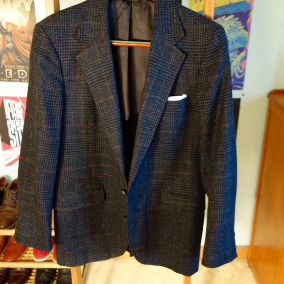 Vintage Navy Blue Wool Check Jacket - Picture 2 of 4